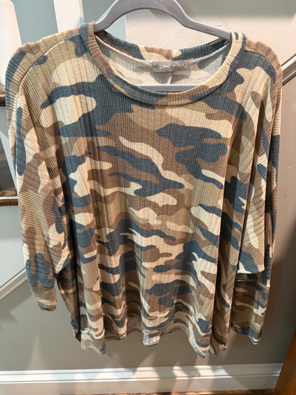 Pixi + Ivy Camo Ribbed Knit Top - Tan, Olive, Cream